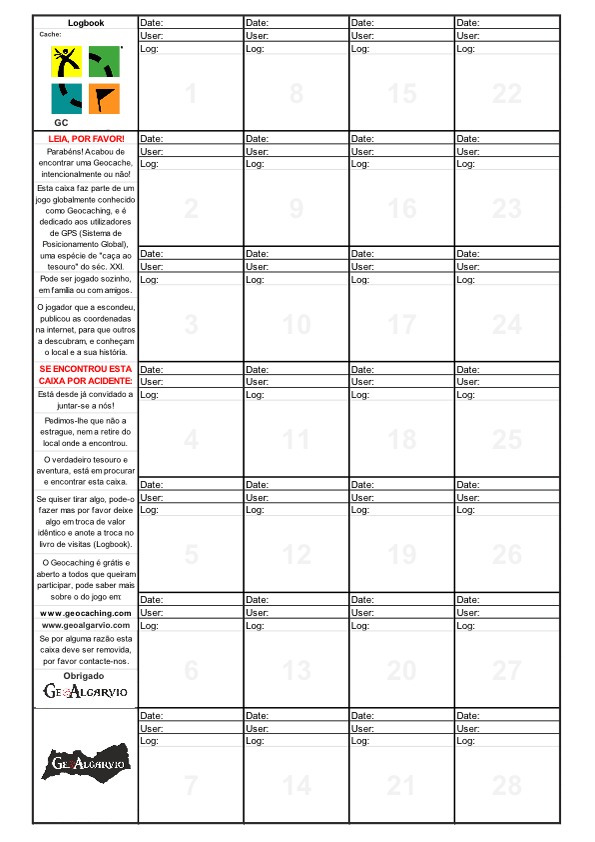 GeoAlgarvio Geocaching Logbooks